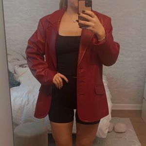 Oversized Wine Red Maroon leather blazers